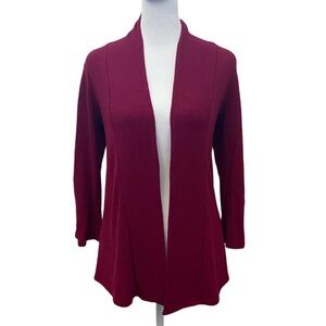 Bobeau Red Open-Front Cardigan. Size SP. Optional Roll Tab Sleeves.